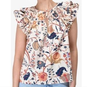 Elie Tahari Cream Ruffled Cap Sleeve Blouse